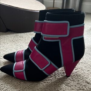 Missoni Pink and Black Ankle Boots with Blue Accents